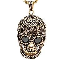 Men's stainless steel skull pendant with black cz
