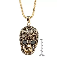 Men's stainless steel skull pendant with black cz