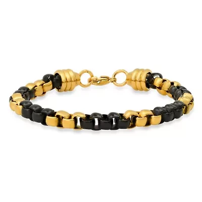 Men's two tone blue and black ip stainless steel box chain bracelet