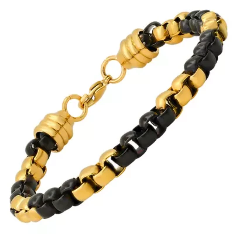 Men's two tone blue and black ip stainless steel box chain bracelet