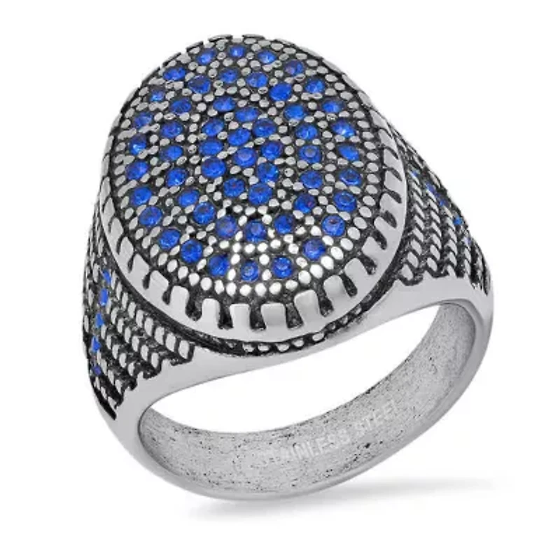 Men's stainless steel and black simulated diamonds ring