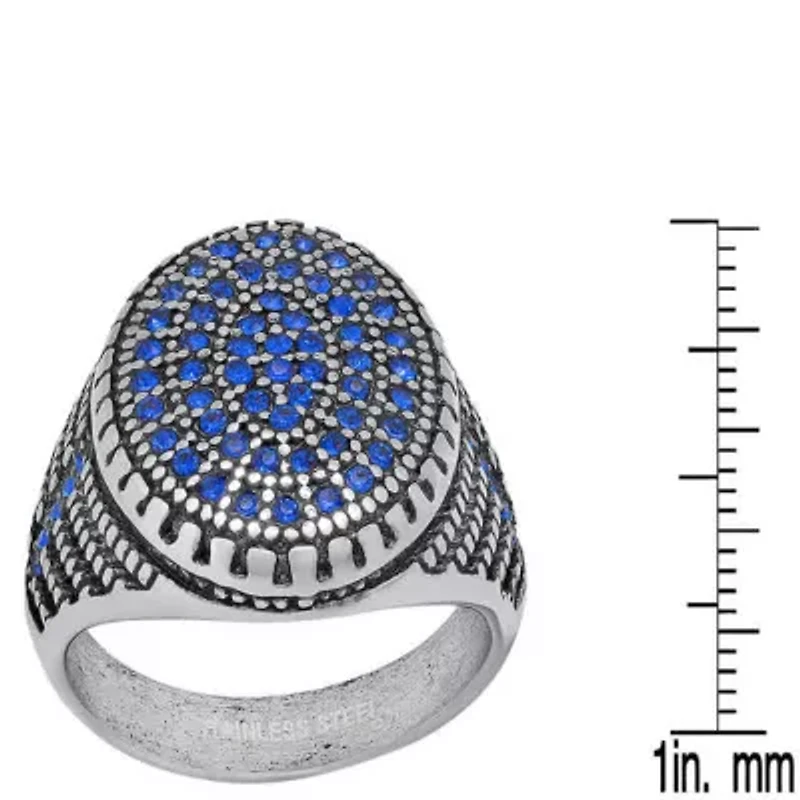 Men's stainless steel and black simulated diamonds ring