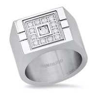 Men's stainless steel and simulated diamonds rectangular ring