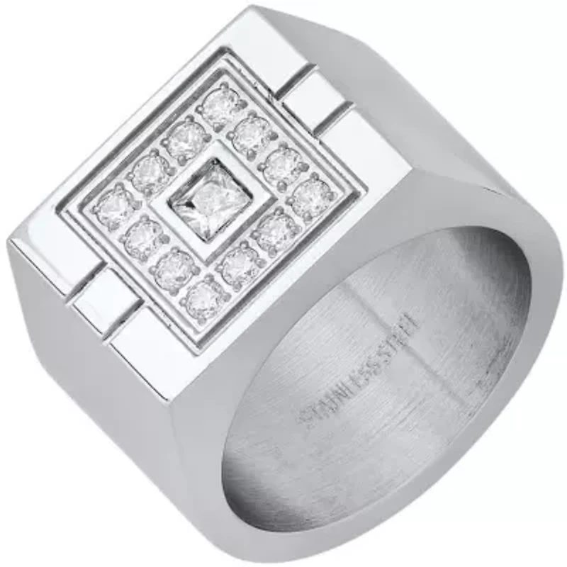 Men's stainless steel and simulated diamonds rectangular ring