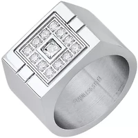Men's stainless steel and simulated diamonds rectangular ring