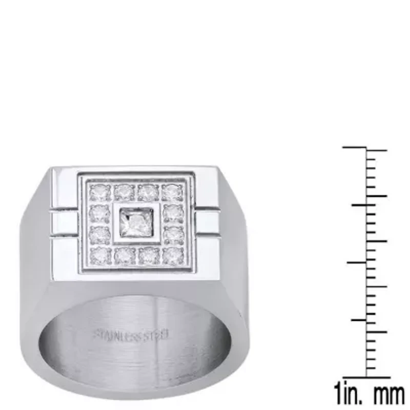 Men's stainless steel and simulated diamonds rectangular ring