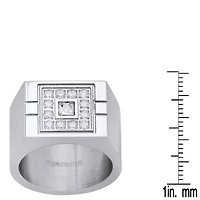 Men's stainless steel and simulated diamonds rectangular ring