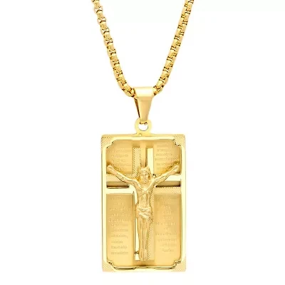 Men's 18k gold plated stainless steel crucifix padre nuestro prayer frame pendant