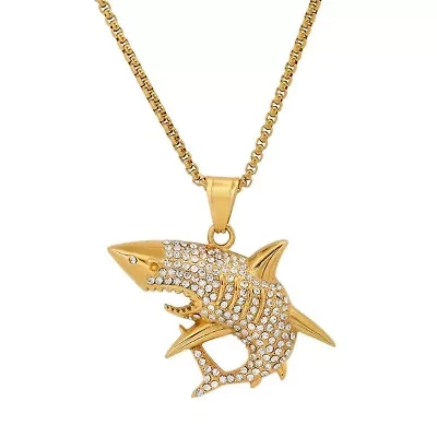 Men's stainless steel and simulated diamonds shark pendant