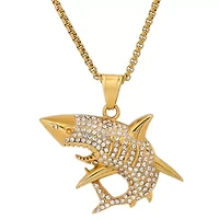 Men's stainless steel and simulated diamonds shark pendant