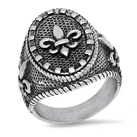 Men's oxidized stainless steel fleur de lis ring