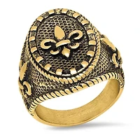 Men's 18k gold plated stainless steel fleur de lis ring