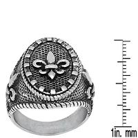 Men's oxidized stainless steel fleur de lis ring