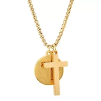18k gold plated stainless steel cross and St. Benedict religious pendant