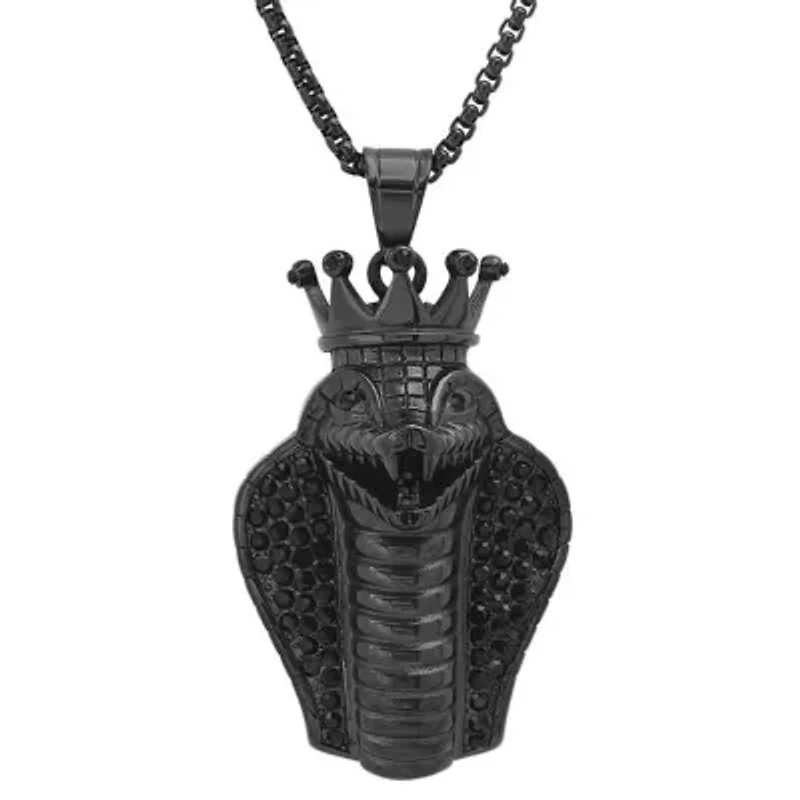 Men's 18k gold plated stainless steel and simulated diamonds cobra king snake pendant