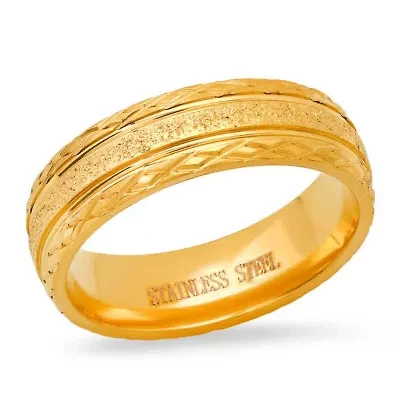 Men's stainless steel with glittery inlay and diamond cut edge band ring