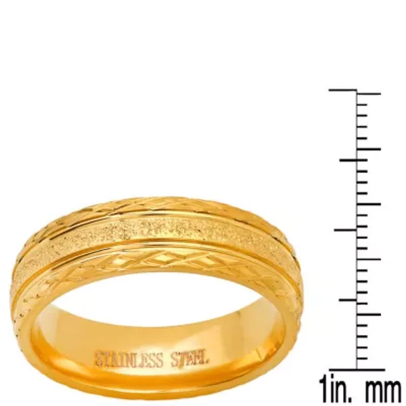 Men's stainless steel with glittery inlay and diamond cut edge band ring