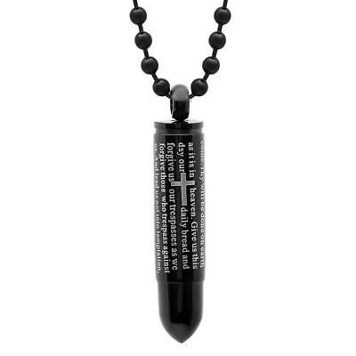 Men's black ip stainless steel "our father…" pendant with 24'' ball chain