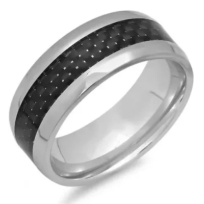 Men's stainless steel black carbon fiber ring