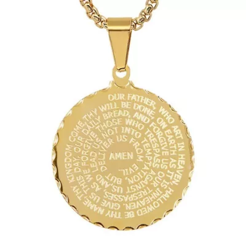 18k gold plated stainless steel Our Father english prayer round pendant