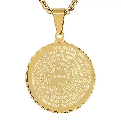 18k gold plated stainless steel Our Father english prayer round pendant