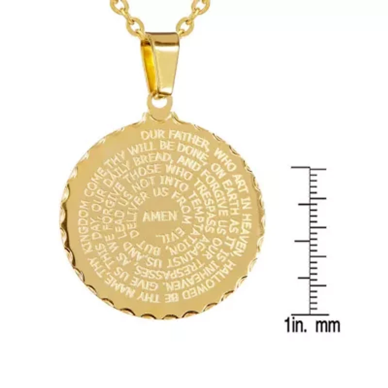 18k gold plated stainless steel Our Father english prayer round pendant