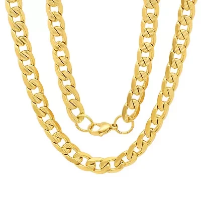 Men's 18k gold plated stainless steel accented cuban chain link necklace
