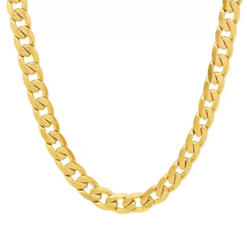 Men's 18k gold plated stainless steel accented cuban chain link necklace