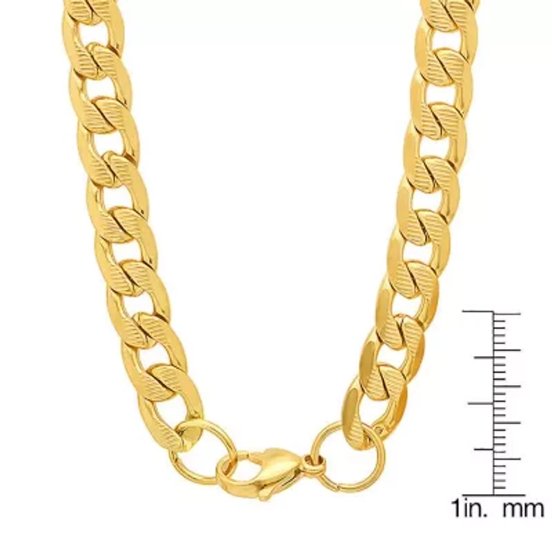 Men's 18k gold plated stainless steel accented cuban chain link necklace