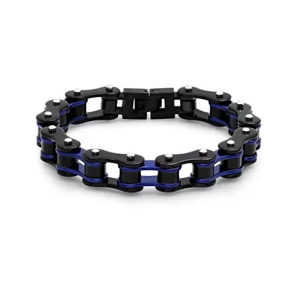 Men's two tone black ip stainless steel and white ip stainless steel bicycle chain link bracelet