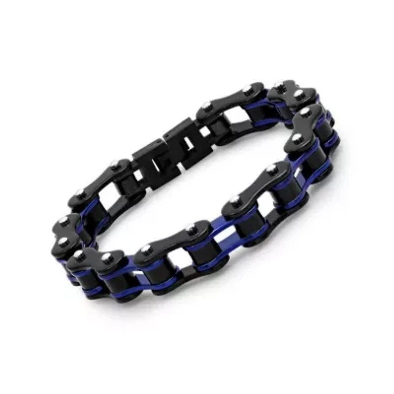 Men's two tone black ip stainless steel and white ip stainless steel bicycle chain link bracelet