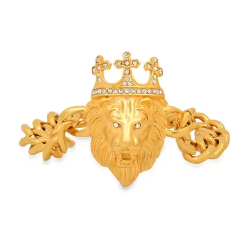 Men's stainless steel cuban link and simulated diamonds lion head & crown bracelet