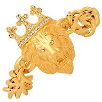Men's stainless steel cuban link and simulated diamonds lion head & crown bracelet