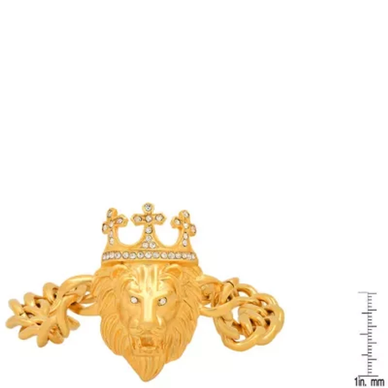 Men's stainless steel cuban link and simulated diamonds lion head & crown bracelet