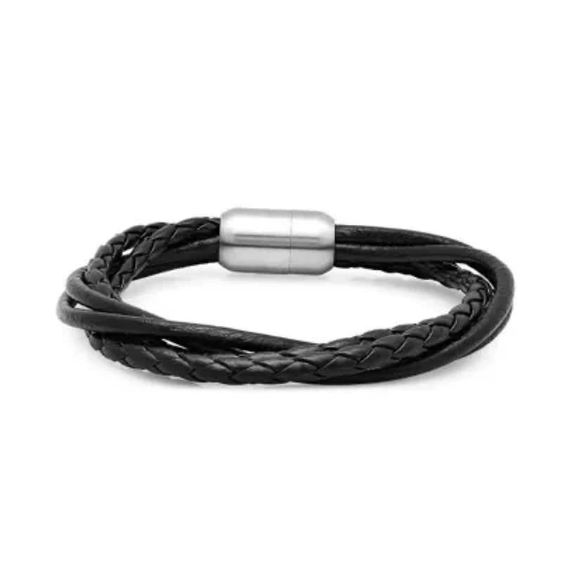Men's 8" genuine leather wrap bracelet black