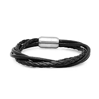 Men's 8" genuine leather wrap bracelet black