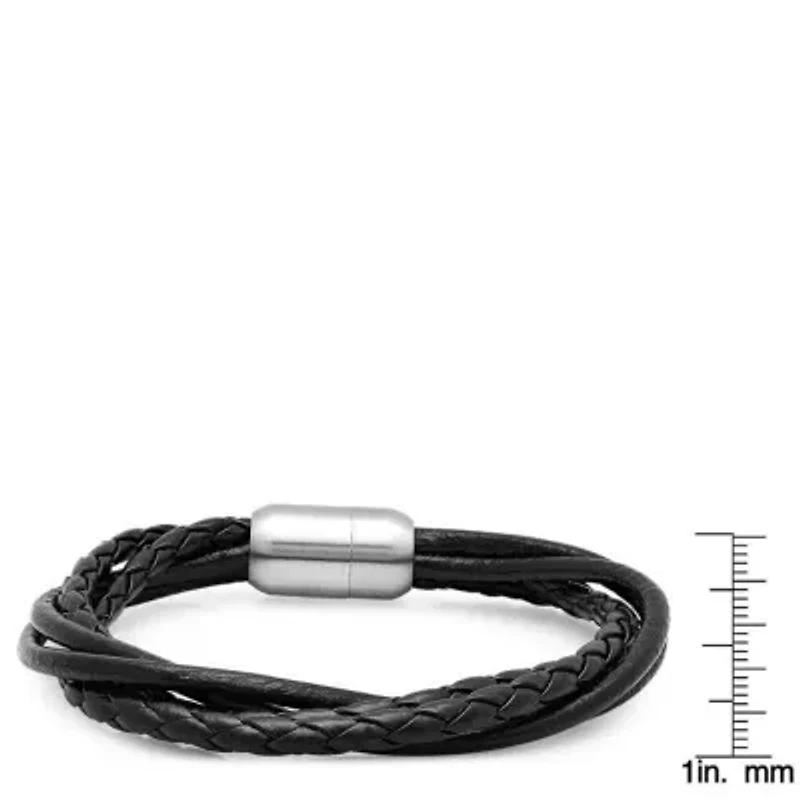 Men's 8" genuine leather wrap bracelet black