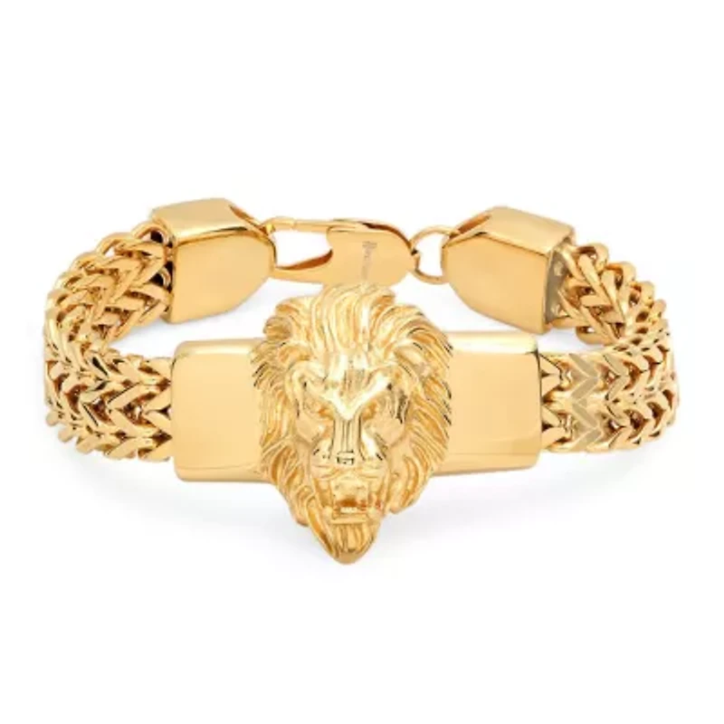 Men's 18k gold plated stainless steel lion head box chain bracelet
