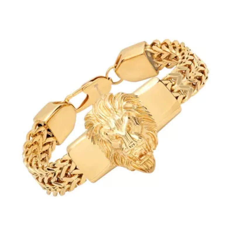 Men's 18k gold plated stainless steel lion head box chain bracelet