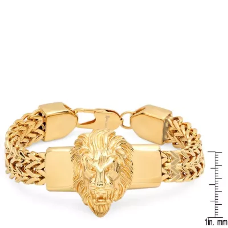 Men's 18k gold plated stainless steel lion head box chain bracelet