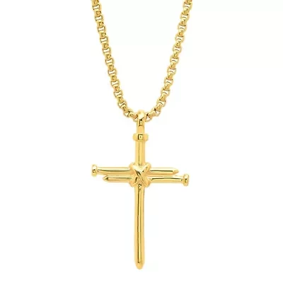 Men's 18k gold plated stainless steel nail cross pendant