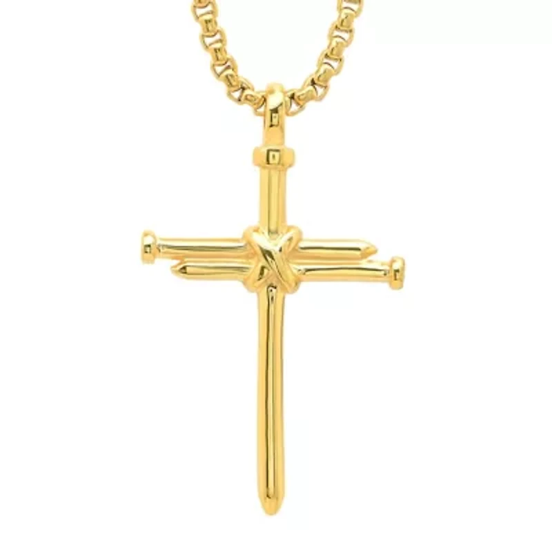 Men's 18k gold plated stainless steel nail cross pendant