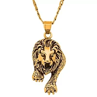 Men's 18k gold plated stainless steel and simulated diamonds lion pendant
