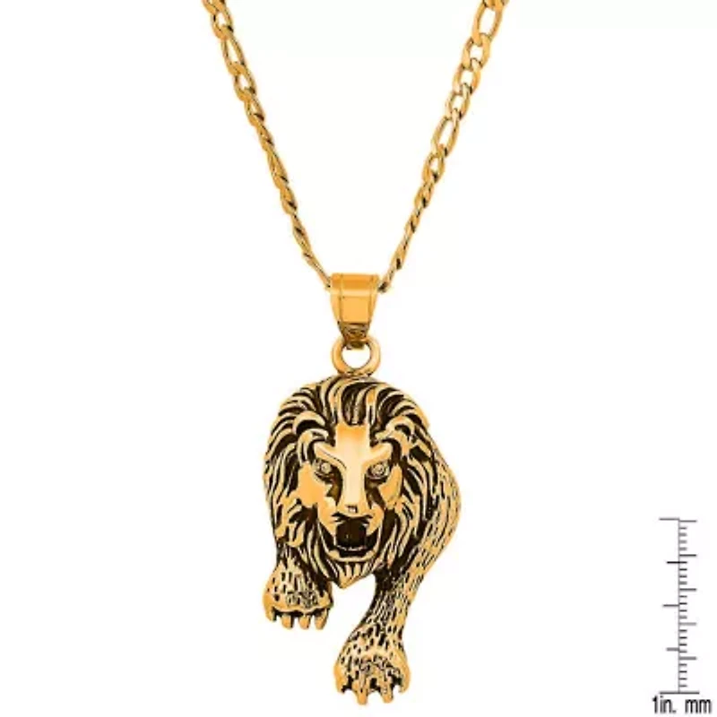 Men's 18k gold plated stainless steel and simulated diamonds lion pendant