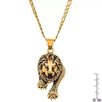 Men's 18k gold plated stainless steel and simulated diamonds lion pendant