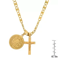 Men's 18k gold plated stainless steel St. Benedict and cross pendant