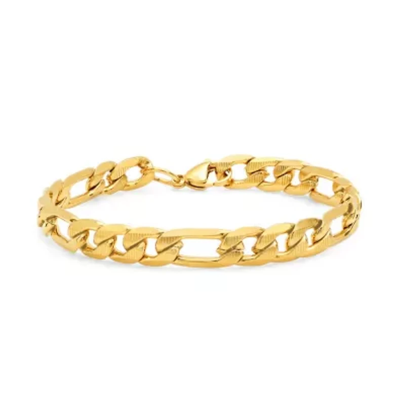 Men's 18k gold plated stainless steel accented figaro chain link bracelet