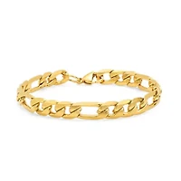 Men's 18k gold plated stainless steel accented figaro chain link bracelet