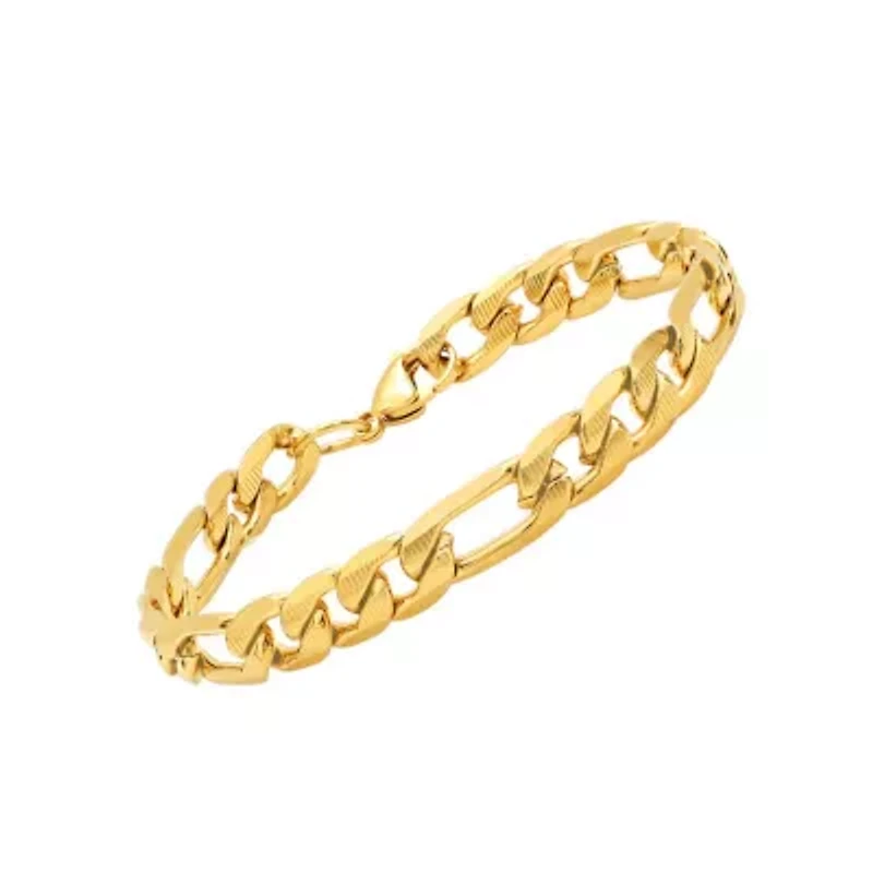 Men's 18k gold plated stainless steel accented figaro chain link bracelet