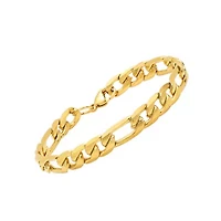 Men's 18k gold plated stainless steel accented figaro chain link bracelet